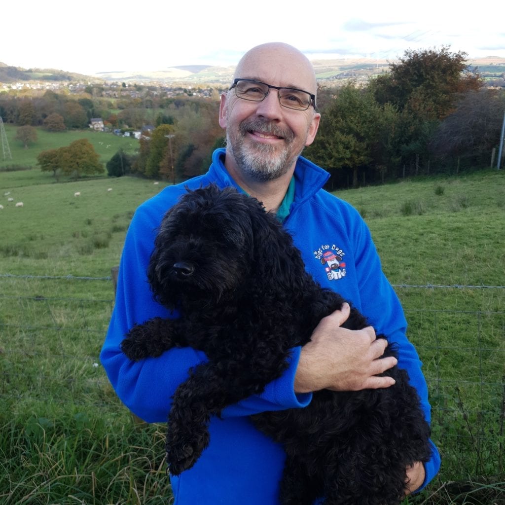 Dog Walker holding black dog